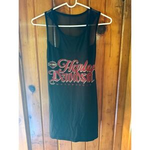 Harley Davidson‎ Tank Top Sheer Top Motorcycle Graphic Black Size XS